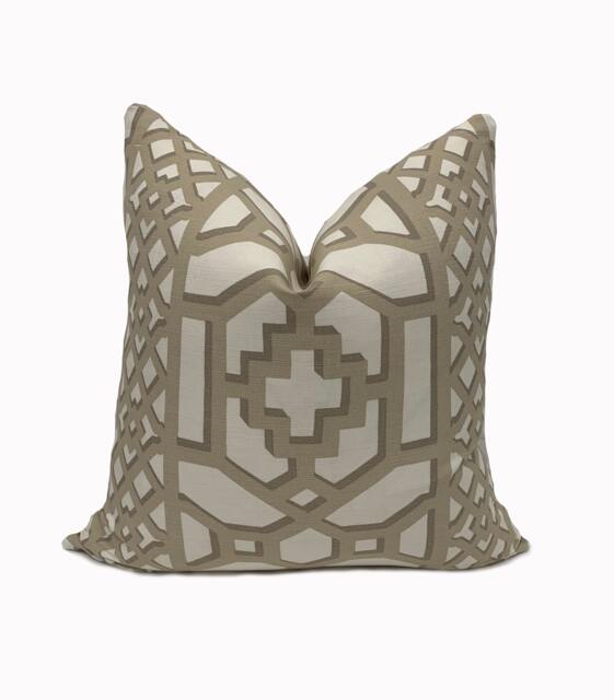 Schumacher Zanzibar Trellis Sand Cushion Cover Pillow Double Sided - image 1