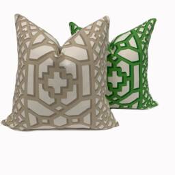 Schumacher Zanzibar Trellis Sand Cushion Cover Pillow Double Sided - thumbnail 2