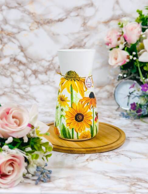 Handmade Decoupaged Glass Vase, Sunflower Floral Decor - image 1