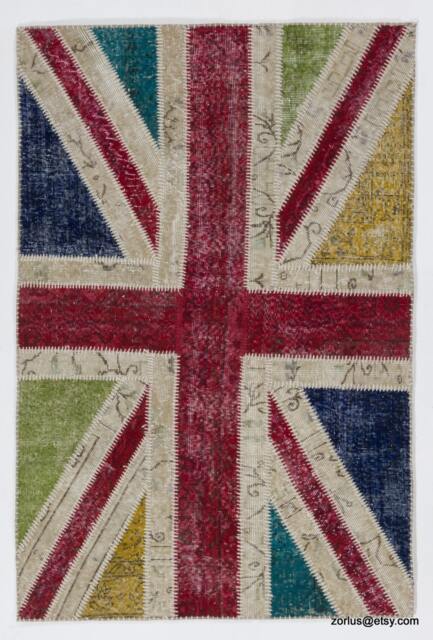 Union Jack Rug Patchwork British Flag Design, Hand-Knotted Turkish Wool - image 1