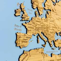 High Detail 3D Blue Wooden World Map, Choice Of Oak Or Cork, Available in S-xxl Size, Home Decor Statement Piece, Wall Art Travel Map - thumbnail 2