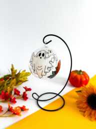 Hand Painted Halloween Candle Holder Ghosts & Pumpkins Glass Decor