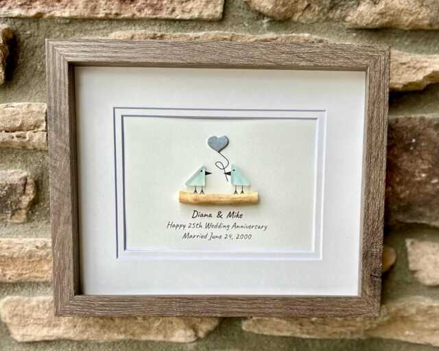Personalized 25Th Wedding Milestone - Silver Anniversary Sea Glass Art For Wife, Husband, Or Parents - image 1