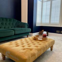 Handmade Deep Tufted Chesterfield Ottoman Coffee Table, Gold Plush Fabric - thumbnail 2