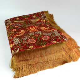 William Morris Velvet Throw Blanket With Gold Fringe Strawberry Thief Design - thumbnail 1