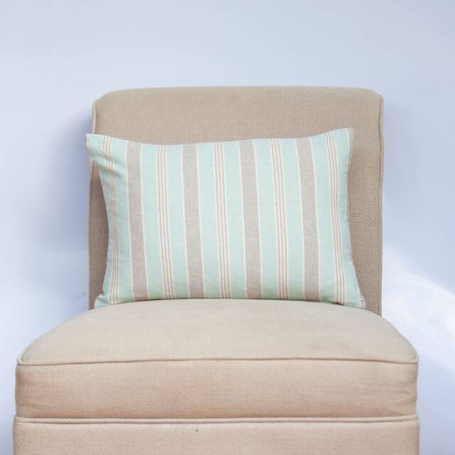 Marina Nautical Stripe Boudoir Cushion. Aqua Blue & Linen Look Preppy Design. 17x12 - image 1