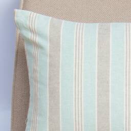 Marina Nautical Stripe Boudoir Cushion. Aqua Blue & Linen Look Preppy Design. 17x12 - thumbnail 3