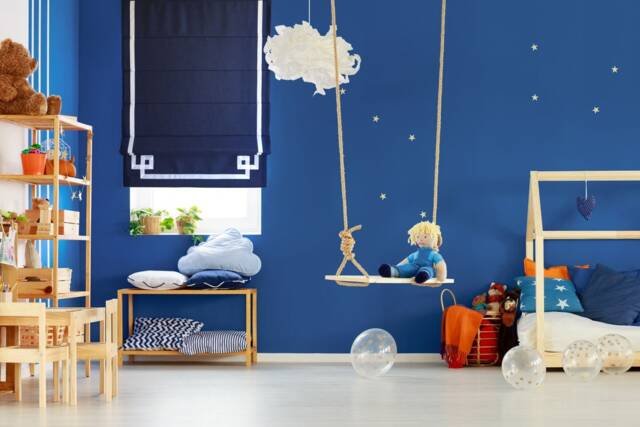 Navy Flat Roman Shade, Greek Key Border, Custom Window Treatment - image 1
