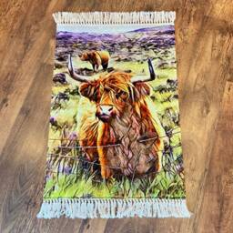 Highland Cow Fringe Rug, Scottish Gifts, Home Decor, 105cm X 65cm - thumbnail 2