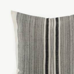 Vintage Handwoven Hemp Pillow Cover, Black Indigo Striped Cushion - 22x22 - thumbnail 2