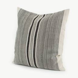 Vintage Handwoven Hemp Pillow Cover, Black Indigo Striped Cushion - 22x22 - thumbnail 3