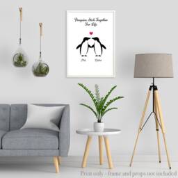 Penguin Valentines Day Gift. Personalised Anniversary Print For Fiance, Boyfriend, Girlfriend, Husband, Wife. Wedding Present - thumbnail 3
