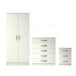 Bedroom Set, White Set, Wardrobe, Chest Of Drawers & Bedside Table. Ready Assembled - thumbnail 1