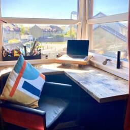 standing Corner Desk, Bar Office Custom Made From Reclaimed Scaffold Boards & Tubes - The White - thumbnail 2