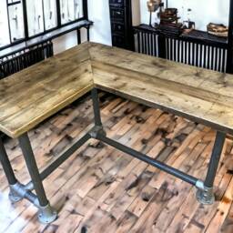 standing Corner Desk, Bar Office Custom Made From Reclaimed Scaffold Boards & Tubes - The White - thumbnail 3