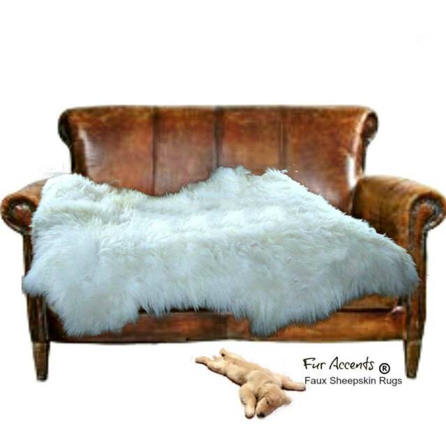 Faux Sheepskin Pelt Rug, Shaggy White Accent Rustic Cabin Decor - image 1