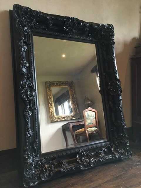 Heavy Chunky Wood Matt Black Large Statement Swept French Dress Leaner Floor Wall Beveled Mirror 5Ft X 4Ft - image 1