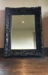 Heavy Chunky Wood Matt Black Large Statement Swept French Dress Leaner Floor Wall Beveled Mirror 5Ft X 4Ft - thumbnail 2