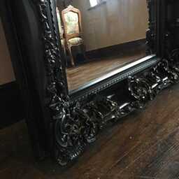 Heavy Chunky Wood Matt Black Large Statement Swept French Dress Leaner Floor Wall Beveled Mirror 5Ft X 4Ft - thumbnail 4