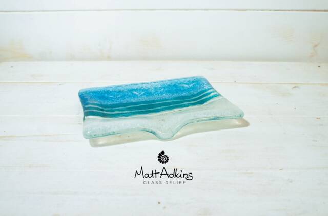 "Beach Glass Soap Dish, Teal Dish 13x10cm Or 5""x4" - image 1