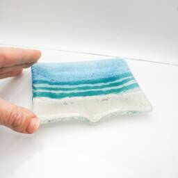 "Beach Glass Soap Dish, Teal Dish 13x10cm Or 5""x4" - thumbnail 2