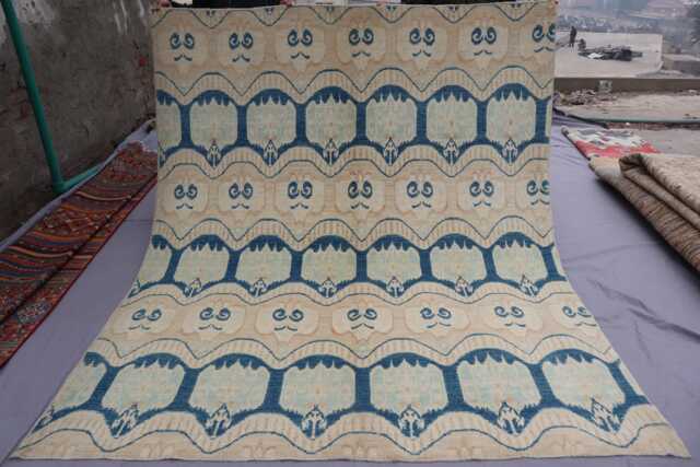 7x8 Ft Natural Afghan Rug, Blue Beige Hand Knotted Veg Dyes Wool Tribal Area Oriental Turkmen Gabbeh Living Room 6'7x7'9 - image 1