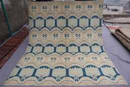 7x8 Ft Natural Afghan Rug, Blue Beige Hand Knotted Veg Dyes Wool Tribal Area Oriental Turkmen Gabbeh Living Room 6'7x7'9 - thumbnail 1