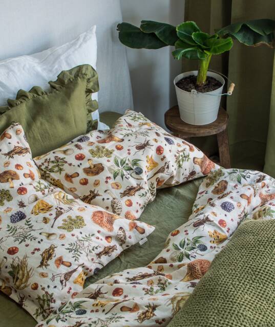 Mushroom Linen Pillowcase, Pillow Cover, Cushion Cover With Pattern. Standard, Queen, King, Body, Euro Sham, Deco Pillowcase - image 1