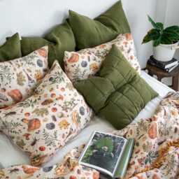 Mushroom Linen Pillowcase, Pillow Cover, Cushion Cover With Pattern. Standard, Queen, King, Body, Euro Sham, Deco Pillowcase - thumbnail 3