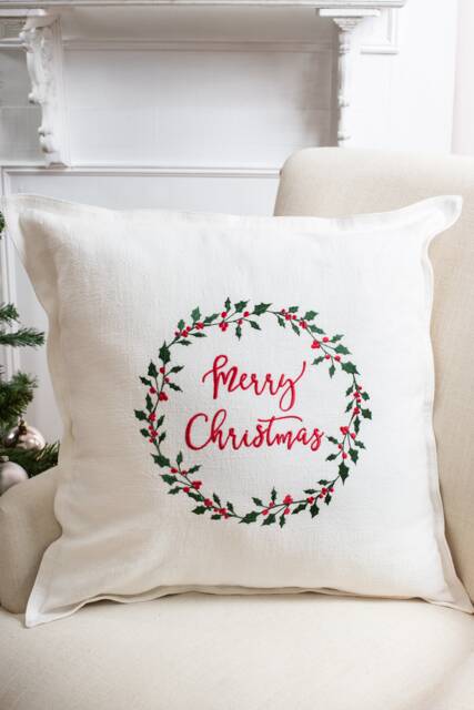 Holly Collection Linen Pillow Cover, Christmas Throw Pillow, Toss Merry - image 1