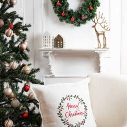 Holly Collection Linen Pillow Cover, Christmas Throw Pillow, Toss Merry - thumbnail 2