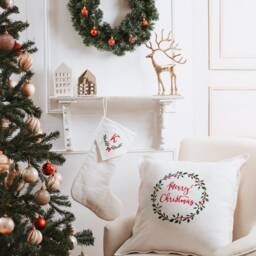Holly Collection Linen Pillow Cover, Christmas Throw Pillow, Toss Merry - thumbnail 3