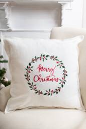 Holly Collection Linen Pillow Cover, Christmas Throw Pillow, Toss Merry - thumbnail 1