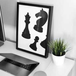 Chess Pieces Print Chess Lover Poster, Black & White Home Decor, Game Room, Wall Art Illustration Mid Century Modern - thumbnail 2