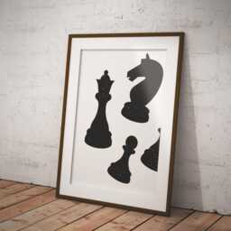 Chess Pieces Print Chess Lover Poster, Black & White Home Decor, Game Room, Wall Art Illustration Mid Century Modern - thumbnail 3