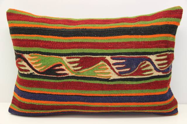 Turkish Kilim Lumbar Pillow Cover, 16x24 Inch, Wool Cotton Cushion - image 1
