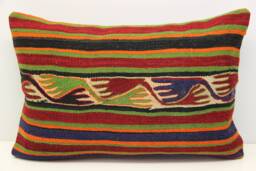 Turkish Kilim Lumbar Pillow Cover, 16x24 Inch, Wool Cotton Cushion