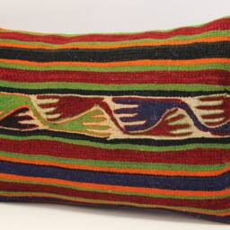 Turkish Kilim Lumbar Pillow Cover, 16x24 Inch, Wool Cotton Cushion - thumbnail 3