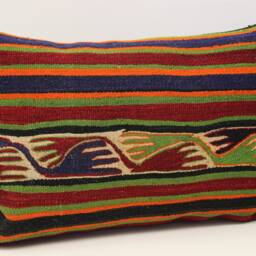 Turkish Kilim Lumbar Pillow Cover, 16x24 Inch, Wool Cotton Cushion - thumbnail 2