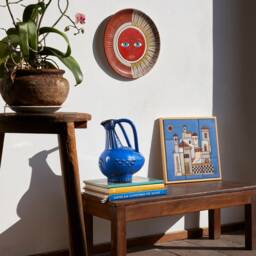 Ceramic Picture Of A Greek Village, Colorful Mural For Hanging, Geometric Wall Art, Summer Vacation Painting - thumbnail 2