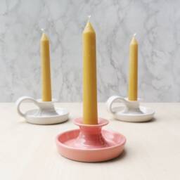White Taper Candle Holder With Handle - Ceramic Candlestick - Hygge Farmhouse Table Holders - thumbnail 4