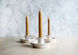 White Taper Candle Holder With Handle - Ceramic Candlestick - Hygge Farmhouse Table Holders - thumbnail 1