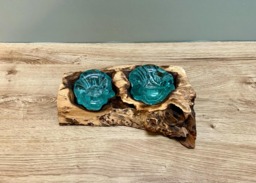 Rustic Driftwood Tealight Two Piece Melted Molten Glass Candle Holder Quirky Home D??cor - thumbnail 1