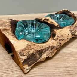 Rustic Driftwood Tealight Two Piece Melted Molten Glass Candle Holder Quirky Home D??cor - thumbnail 3