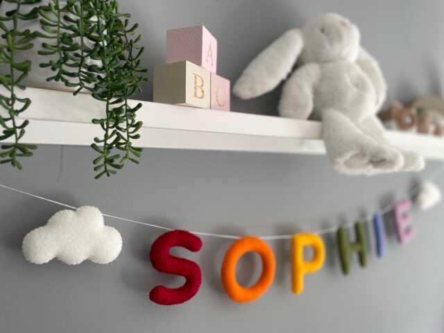 Name Garland With Clouds, Nursery Garland, Baby Gift, Name Felt Banner, Bunting, Kids Room Decor, Decor - image 1