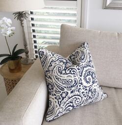Navy Blue Paisley Linen Pillow Cover, Kinward Indigo Cushion - thumbnail 1