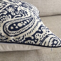 Navy Blue Paisley Linen Pillow Cover, Kinward Indigo Cushion - thumbnail 2