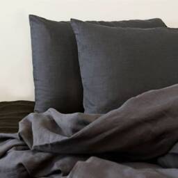 Charcoal Gray Color Linen Bedding Set. Queen King Duvet Cover & Pillow Cases - 3Pcs - thumbnail 3