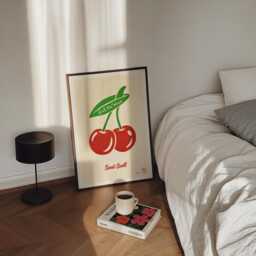 Retro Surf Art Print Cherries With Surfboard - California Beach Vibe - thumbnail 3