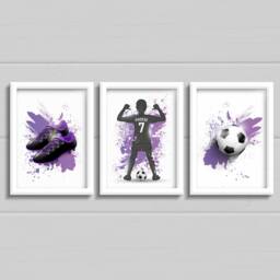 Girls Football Prints, Set Of 3 Personalised Bedroom Wall Art, Christmas Or Birthday Gift, Any Colour With Name, Teen Decor - thumbnail 3